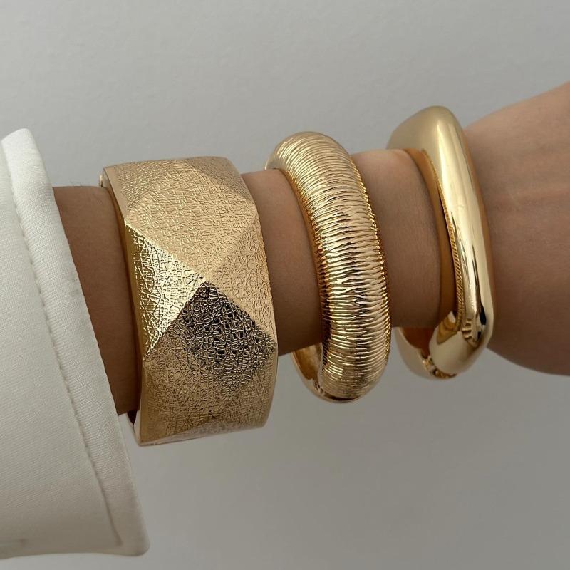 Alloy Open Bracelet Jewelry Geometric Surface Exaggerated Jewelry Women's Wide Surface Electroplating Bracelet