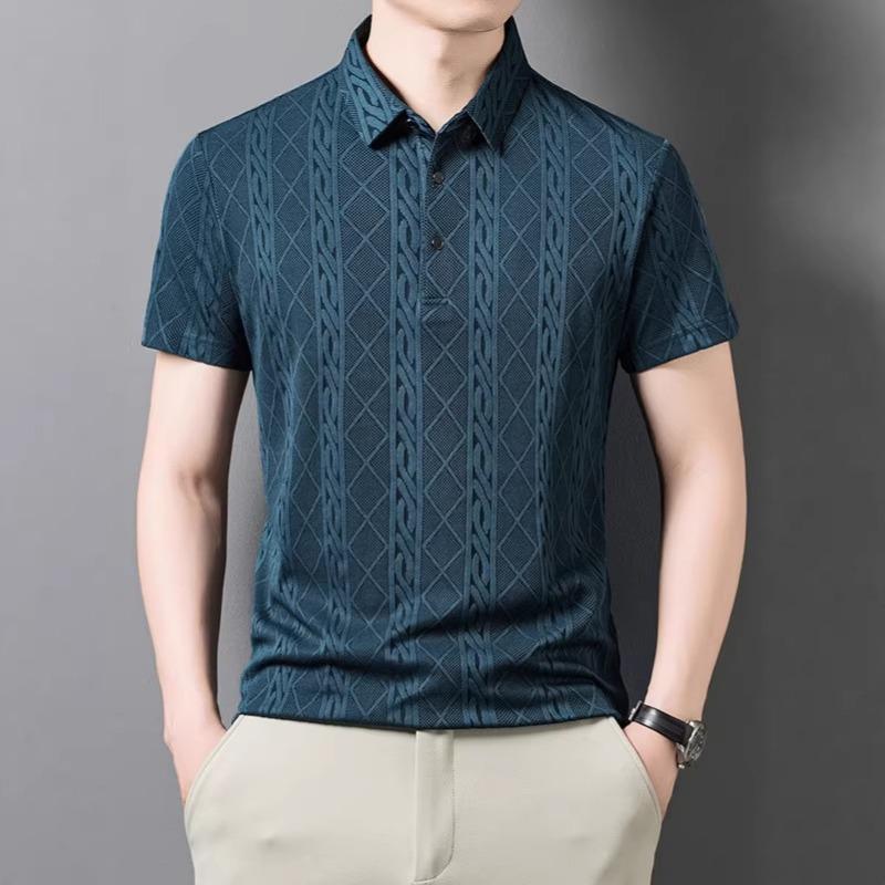 Men's Brown Cable Knit Jacquard Short Sleeve Polo Shirt