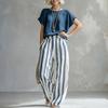 Summer 2 Piece Sets for Women Short Sleeve Crew Neck Top And Wide Leg Pants Sets Casual Striped Loungewear Outfits