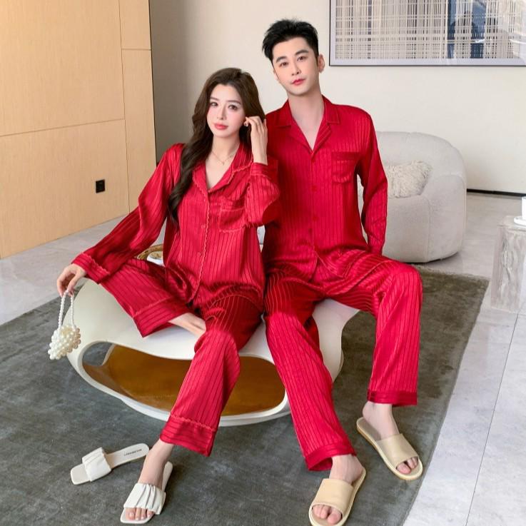 Ice Silk Couple Pajamas - Women's High-End Spring/Autumn Long Sleeve Luxury Home & Outdoor Wear Set (2026)