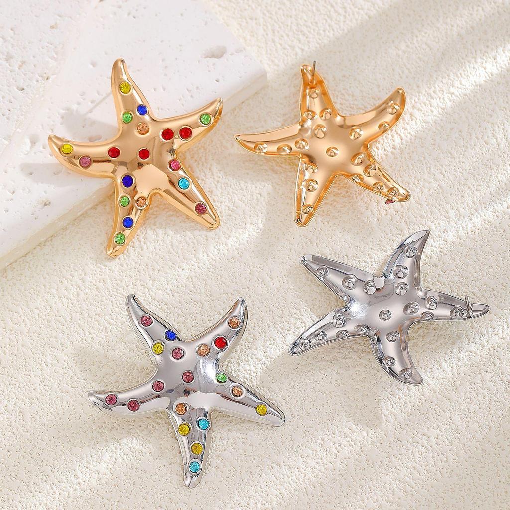 Fashion Versatile High End Personality Sea Star Inlaid Colored Imitation Diamond Design Earrings For Women