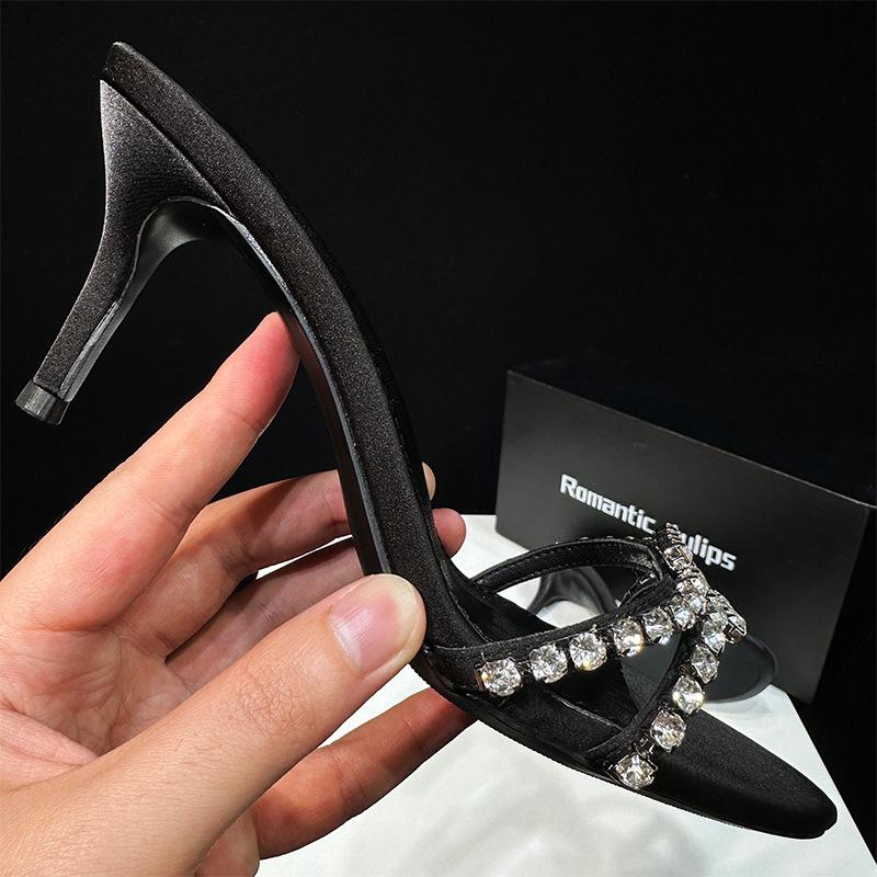 Fashion In 2025, Pointed-Toe Rhinestone Stiletto High Heels, Women'S High-End And Exquisite Cool Slippers, Summer Fashion Sandals