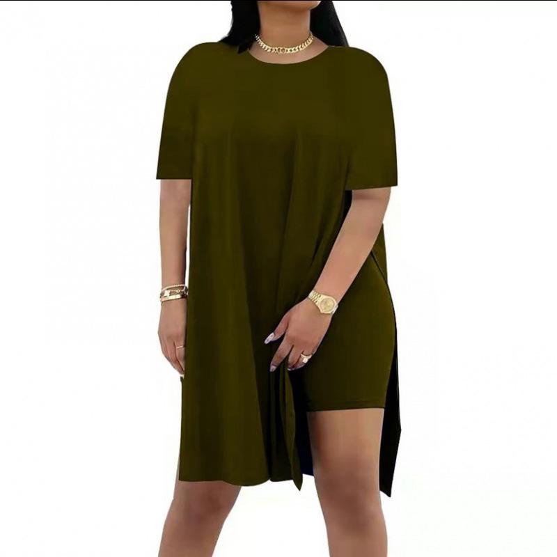 Summer 2025 Solid Color Loose Round Neck Short Sleeve Two-Piece Casual Set