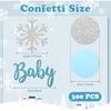 Civaner 300 Pcs Glitter Snowflake Confetti Decorations Baby Its Cold Outside Baby Shower Decor Glitter Blue Silver Snowflake Dots Confetti