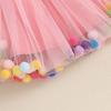 Saia Tutu de Malha para Menina, Colorida, com Pompons de Pelúcia, Cintura Elástica, Saia de Tule, Aniversário, Saia A-Line com Faixa de Cabelo