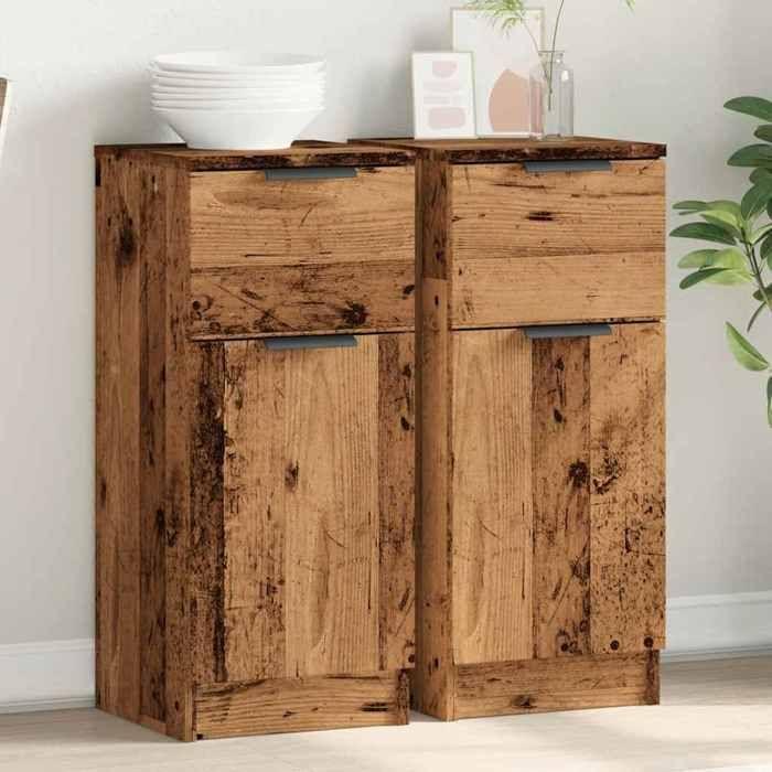 VidaXL Buffets 2 pcs vieux bois 30x30x70 cm bois d'ingénierie, armoire, meuble de rangement, organisateur de maison, 856952