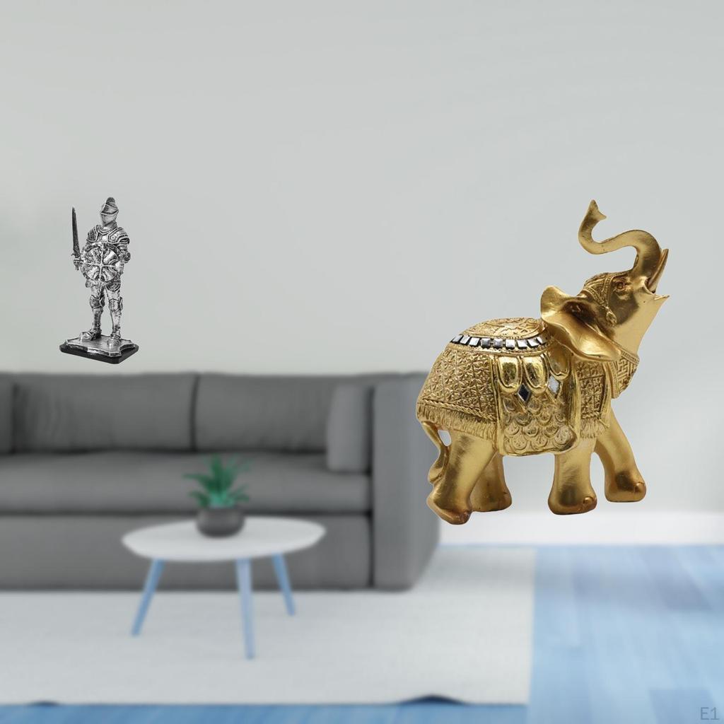 Vintage Knight Elephant Sculpture Creative Tabletop Ornament for Entryway Bookshelf Office Desk