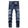 New  Trendy Brand Fashionable Street Men's Embroidered Ripped Jeans Daily Slim Fit Small Straight Leg Mid Waist Pants
