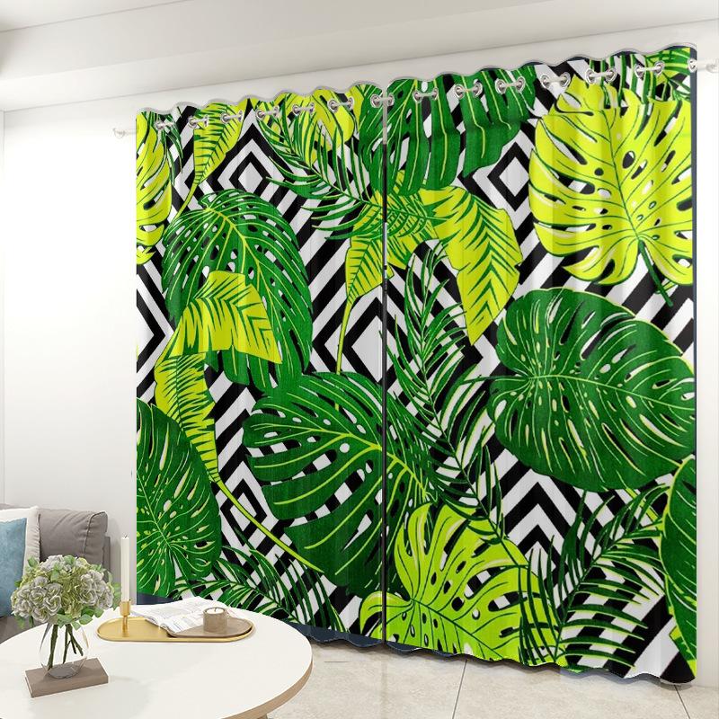 Green Plant Plantain Leaf Curtain Cloth Bedroom Living Room Balcony Blackout Curtain Office Hotel Thermal Insulation Curtain