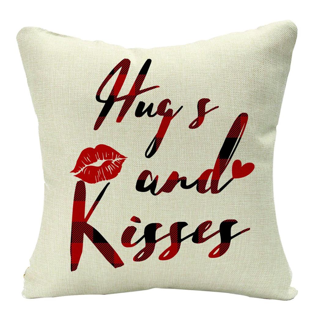 Plaid Valentine's Day Theme Linen Pillow Cover Home Sofa Pillow Cushion Hair Cover