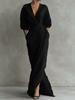 Women's Suede Lapel not Included Belt Maxi Dress Single-Breasted Long Sleeve Tailored Fall Winter Semi-Formal