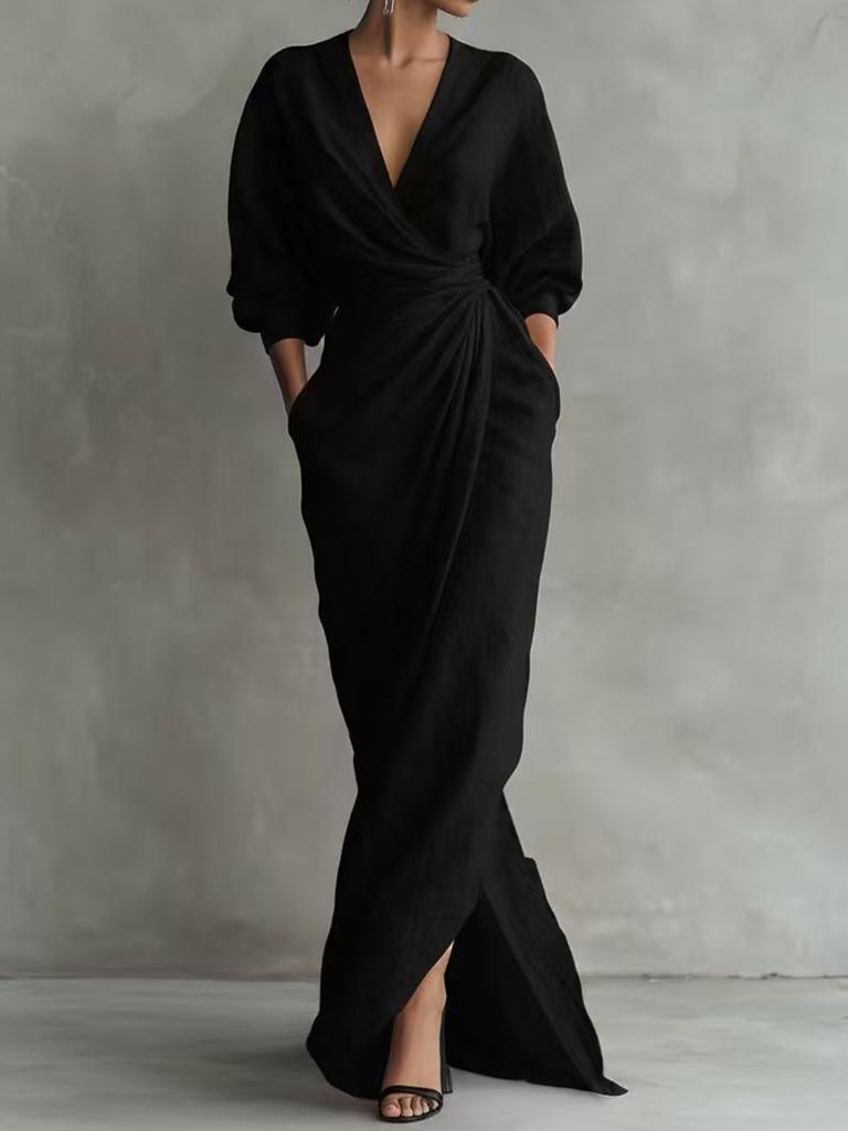Women's Suede Lapel not Included Belt Maxi Dress Single-Breasted Long Sleeve Tailored Fall Winter Semi-Formal