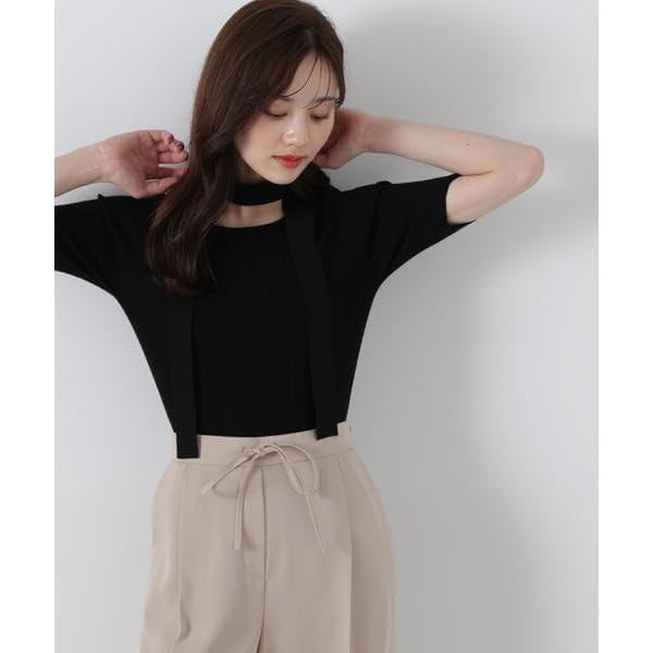 Proportion Body Dressing Ribbed Knit Sweater with Gray Women's Choker,