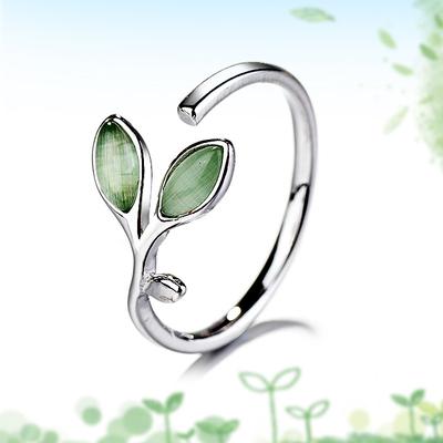 Silver Color Leaves Ring for Women Girl Gift Cat's Eye Opal Sweet Temperament Branch Jewelry 925 Stamp Dropship