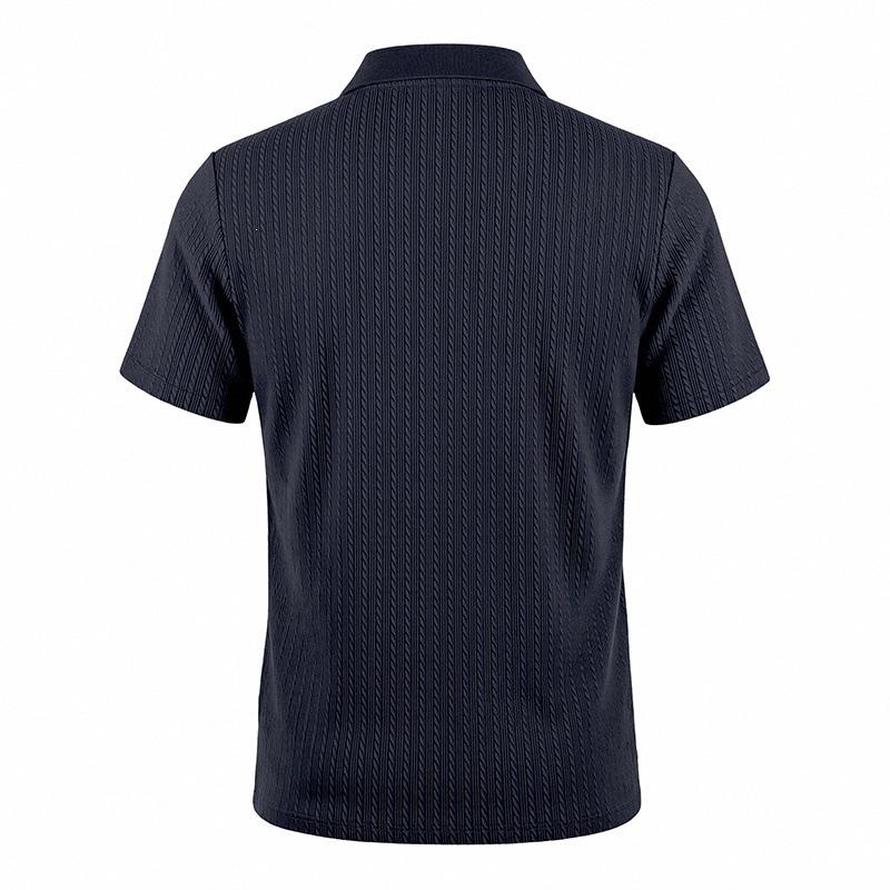 Men's Textured Vertical Stripe Polo Shirt - Summer Short Sleeve Lapel Tee, Breathable & Casual