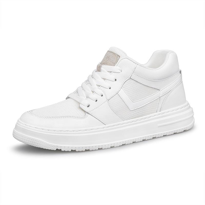 Spring Men's Height-Increasing Leather Sneakers: Non-slip, Wear-resistant, Trendy, and Versatile Casual Board Shoes