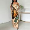 Women Summer Bohemian Style Holiday Strap Butterfly Printed  One Piece Dress