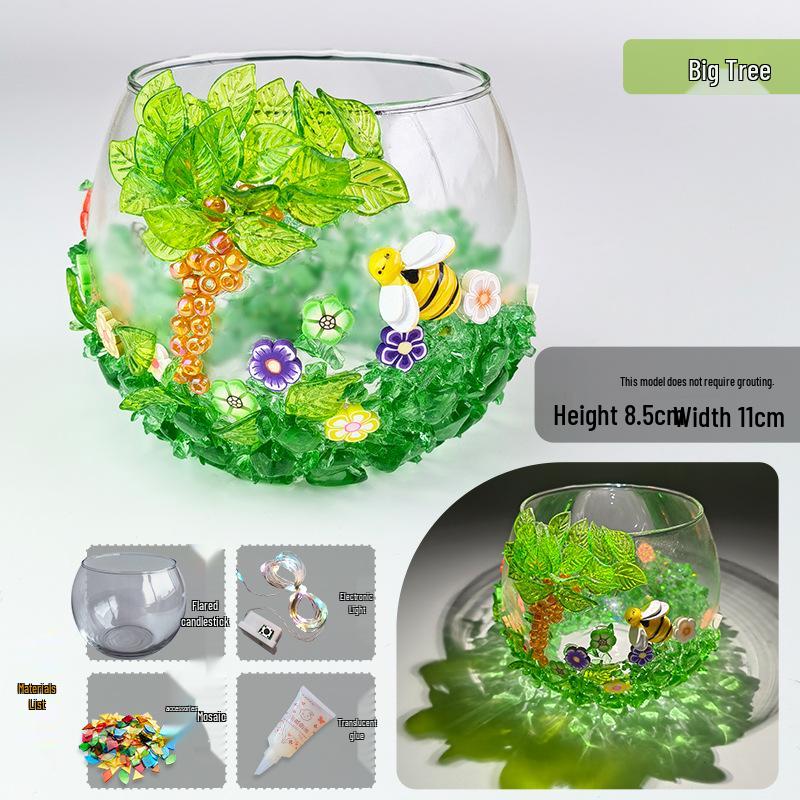 Glass Mosaic Candle Holder DIY Kit: Handmade Parent-Child Educational Toy for Children's Day