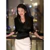 Spring lace spliced V-neck knitted top for women, single-breasted sweater base layer