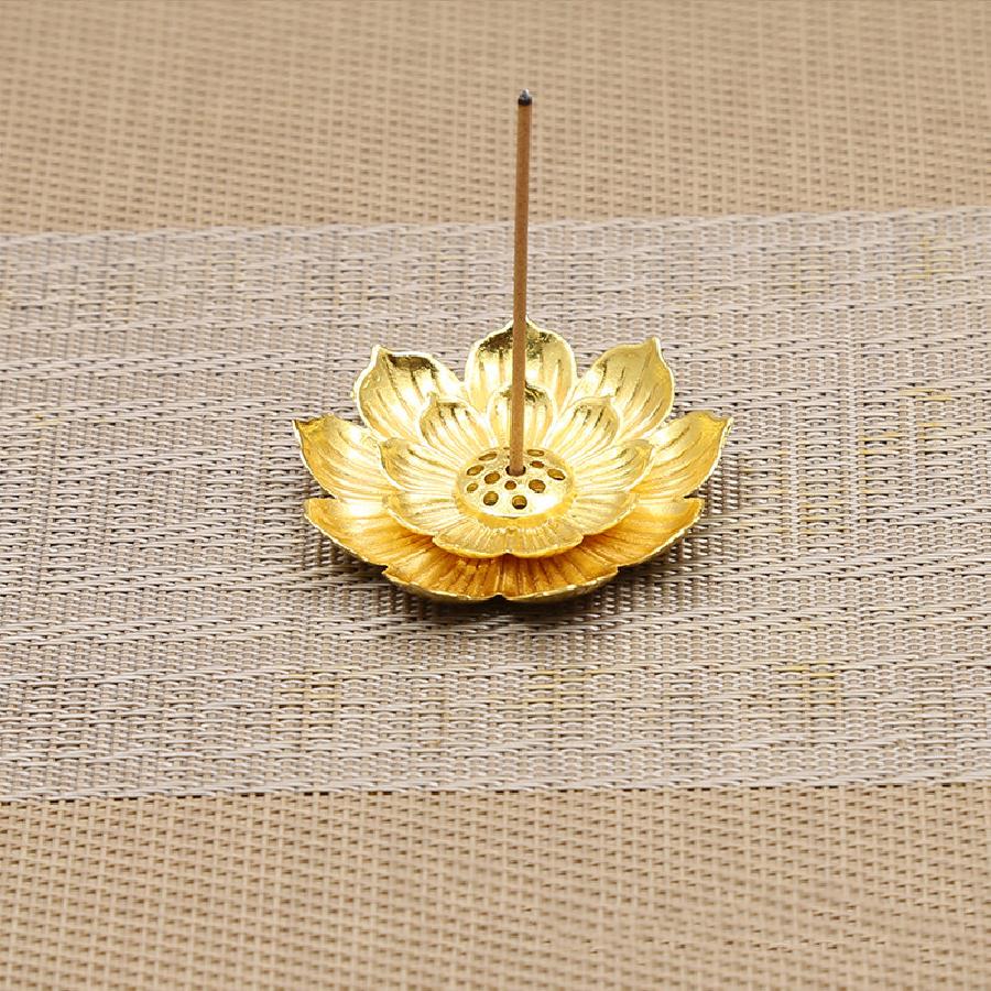 Rökelsebrännare, rökelsehållare för pinnar, mässingslotus rökelsehållare och avtagbar askfångare