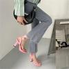 2025 spring and summer thick heel with high heels design sense niche pink sexy waterproof table square head sandals women