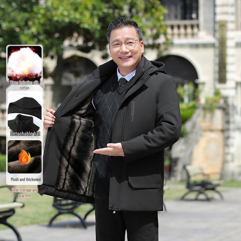 

Men s Mid-Aged & Elderly Winter Coat with Removable Liner, Added Fleece, Thickened Style, and Large Fur Collar 185/100A for 140-155 lbs