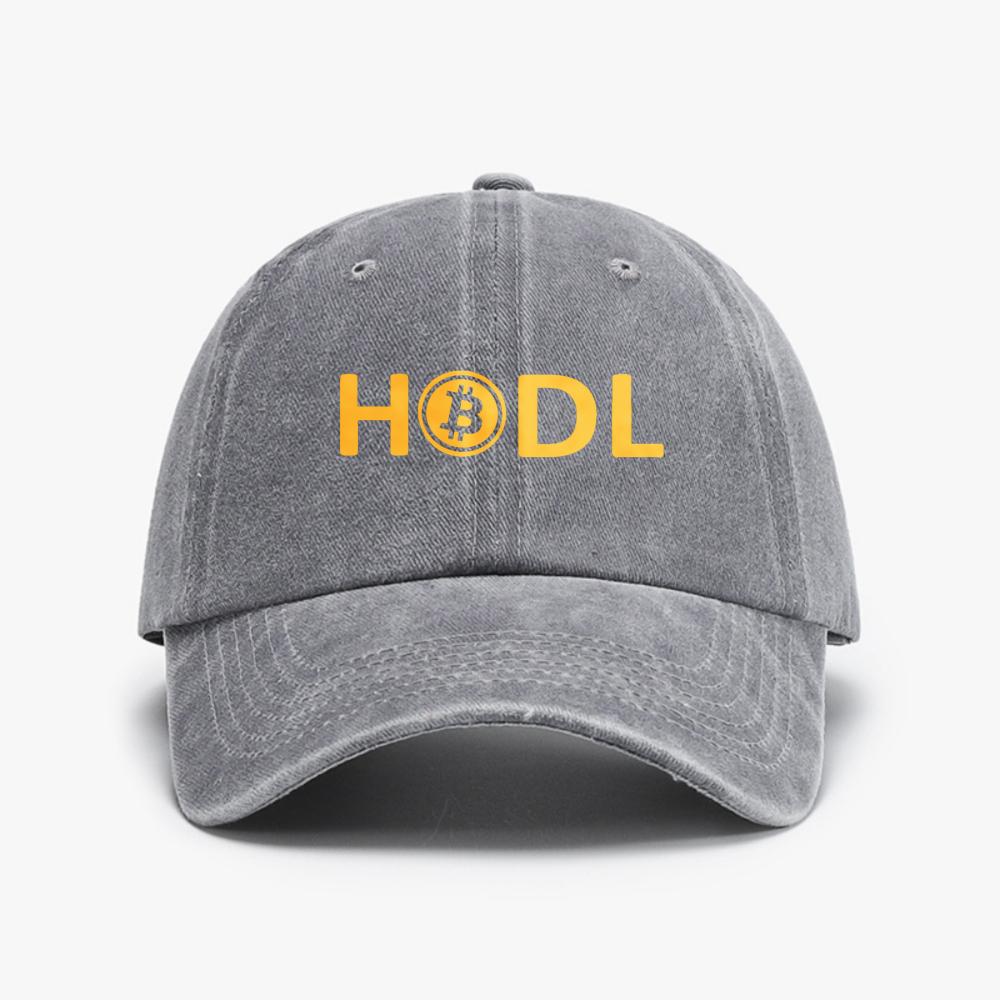 

Bitcoin HODL Graphic Print Baseball Cap Adjustable Low Profile Casual Dad Hat Unisex fashion vintege Washed denim hats