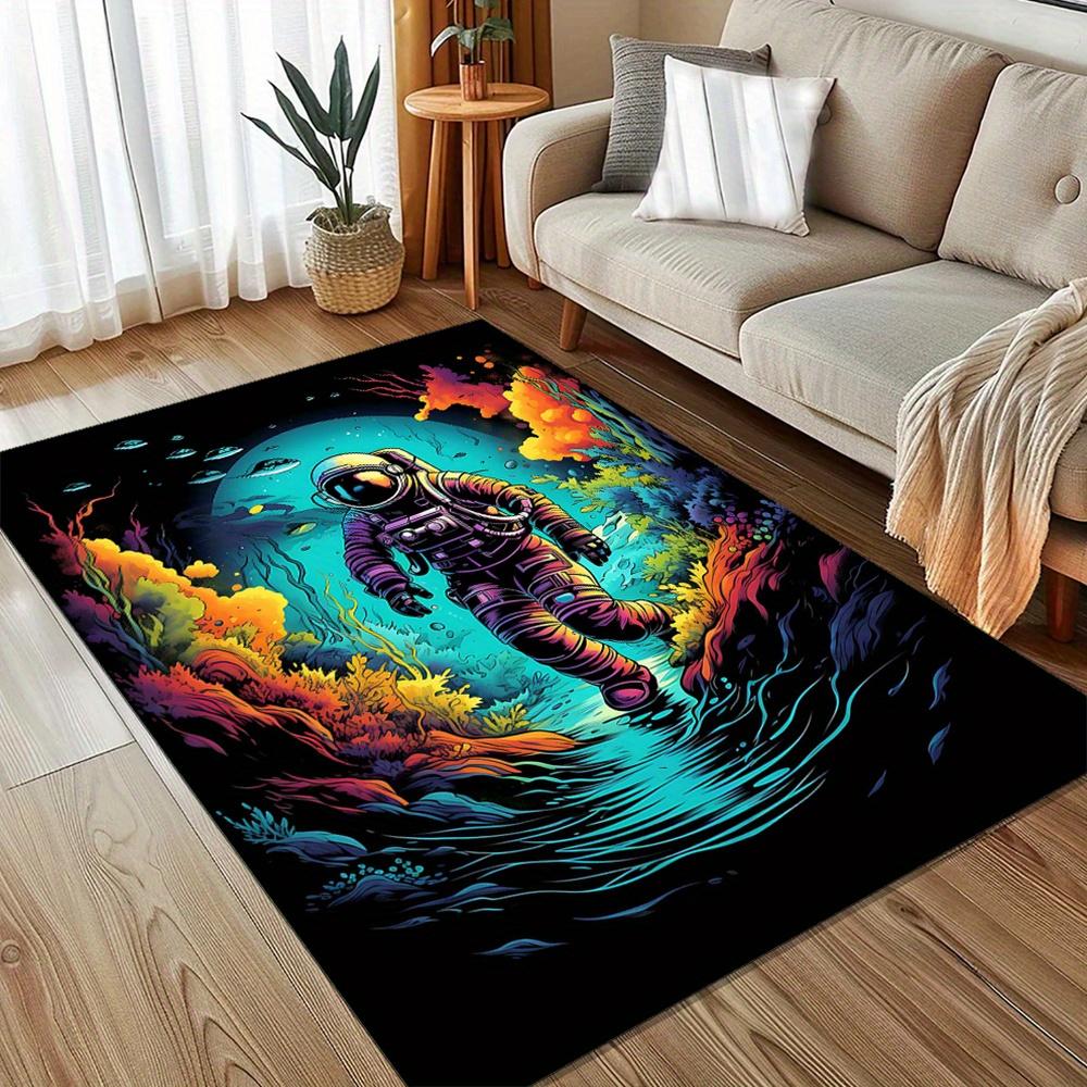 1pc Astronaut & Underwater Scene Area Mat - Non-Slip, Polyester Floor Mat for Living Room, Bedroom, or Office Decor