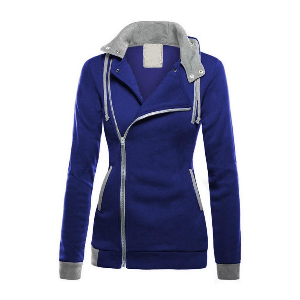 Women's  Spring Fleece Lined Color Block Hooded Sweatshirt, Thickened Warm Diagonal Zipper Hoodie
