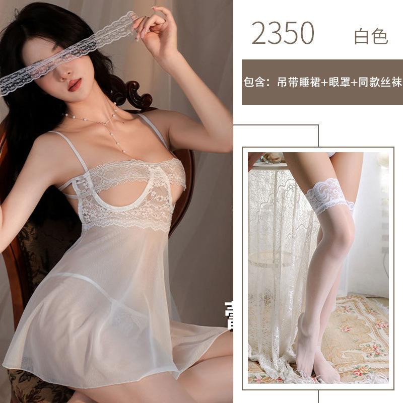 Sexy Mesh See-through Lace Erotic Underwear Hollow Breast Suspender Free Open Gear Uniform