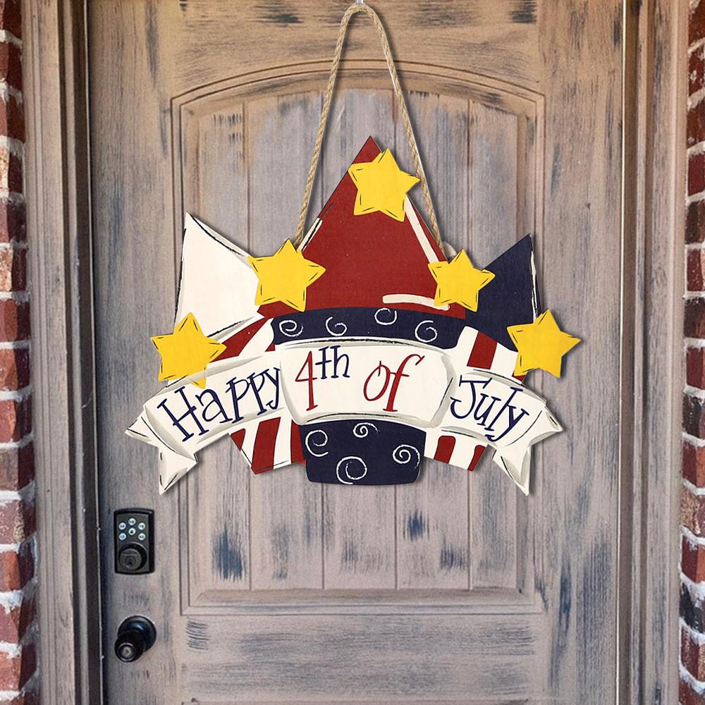 New American Independence Day Wooden Sign Home Decor With Light Star Design