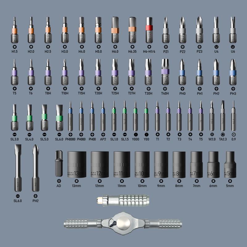 66-in-1 Multi-Purpose Cross-Functional S2 Steel Ratchet Screwdriver Set with High Hardness Bits
