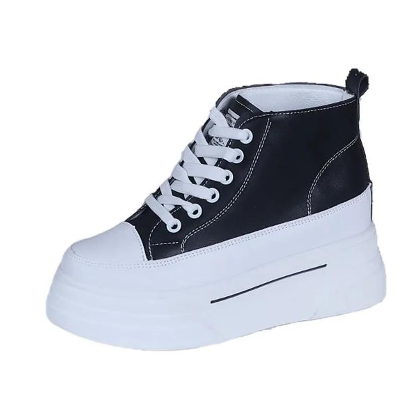 Fashion 8CM casual small white shoes High Top Wedge Sneakers Casual Shoes Lace Up Heels Black White Sneakers High Fashion Walking shoes
