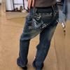 American retro street spice butterfly embroidery design sense old jeans children summer slim slim slim slim pants