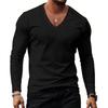 Casual sportief ondershirt voor heren, V-hals top met lange mouwen