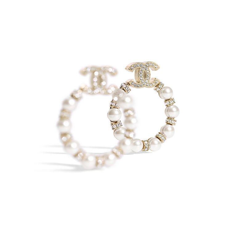 Chanel Round Double C Crystal Earrings Women earrings White Pearl AB5627-B03409-N7683