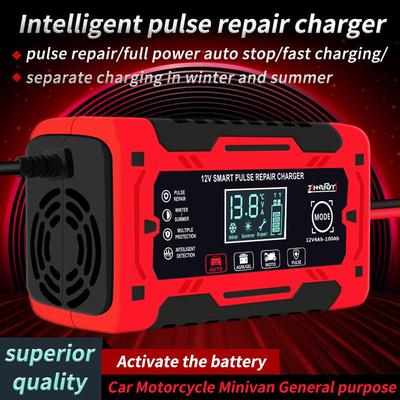 Carregador de bateria de reparo de pulso inteligente de 12 V para motocicletas, iates e carros