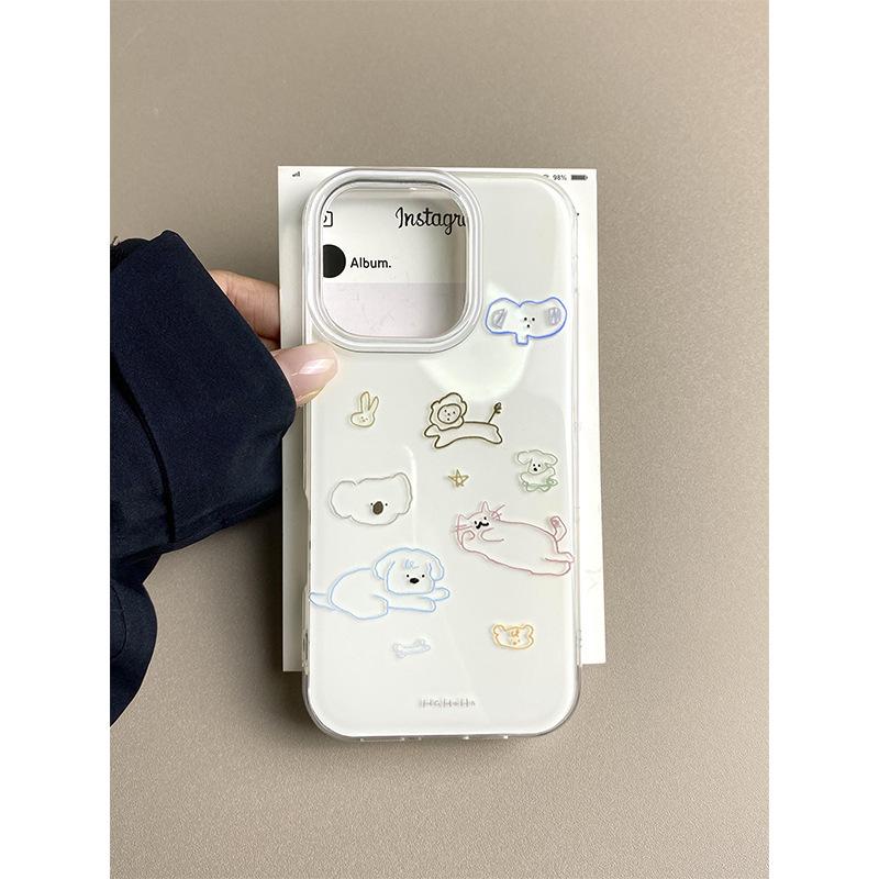 Single-layer line zoo suitable for apple 16 pro mobile phone case new iphone15promax cartoon 13