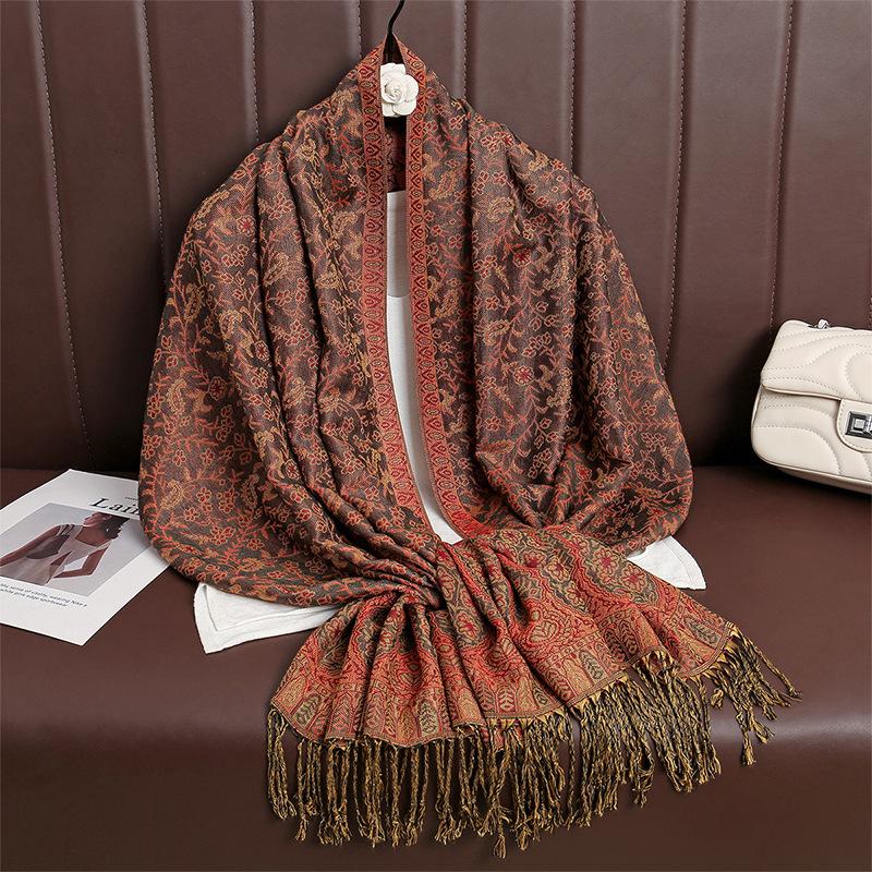 Spring And Autumn Atmosphere Imitation Cashmere Versatile Women'S Scarf Comfortable Shawl Temperament Cashew Jacquard Shawl