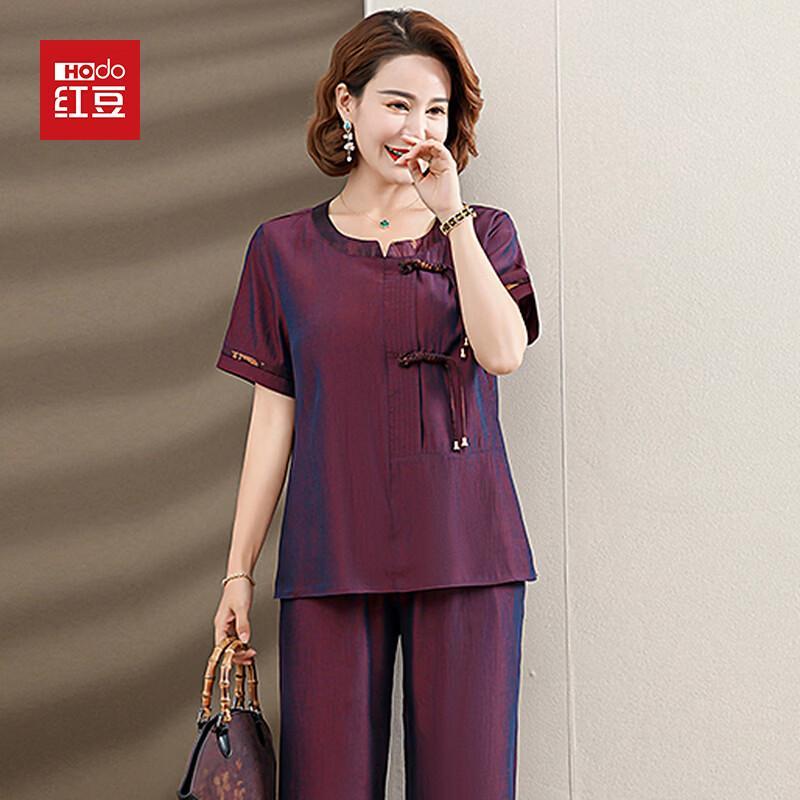 Hodo Mid-Aged Women s Chinese Style Summer Short Sleeve Set 2XL