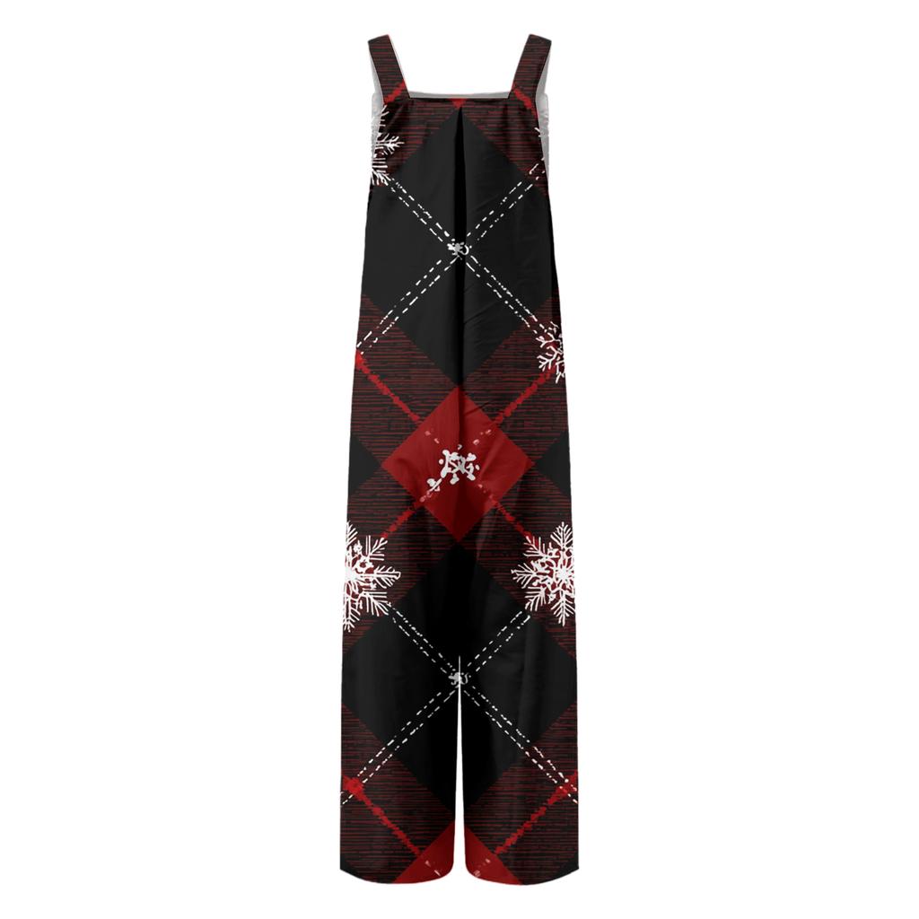 Women's Christmas Print Solid Wide Leg Strapless Tank Pocket Casual Onesie