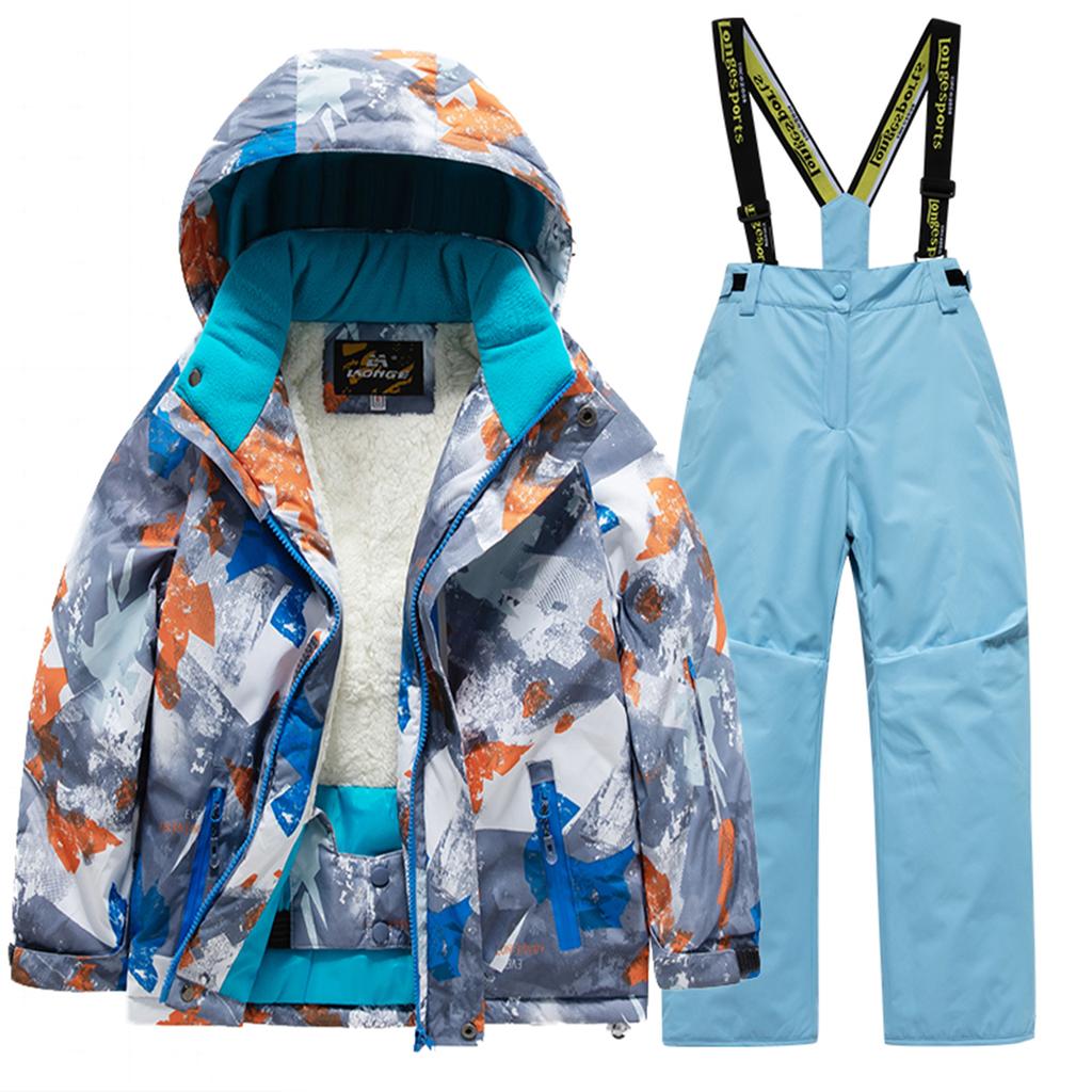 Children's Fashion Skiwear Set Boys' And Girls' Thickened Waterproof Warm Ski Suit Jacket And Trousers Outfit Set