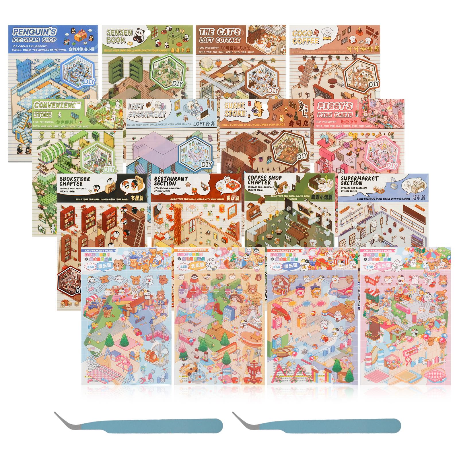 

16 шт. Наборы Мультяшные Пейзажи Наклейки Лесной Деревенский DIY 3D Наклейка Сцена с Домиком Карманный Подарок на День Рождения для Ребенка Ребенка Студента