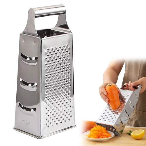 Liroyal 4-Sided Stainless Steel Grater, Cheese Grater, Julienne Slicer, Vegetable and Fruit Slicer, Kitchen Tool for Thinly Slicing Vegetables, Shredd