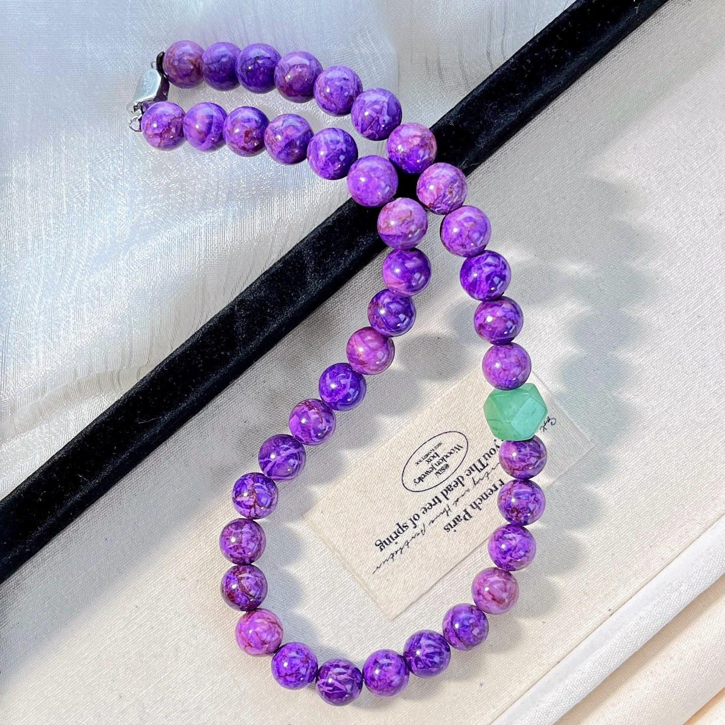 10Mm Royal Purple Color Quartzite Stone Necklace Clavicle Chain