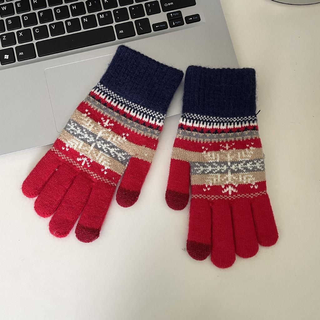 Christmas Wind Gloves Snowflakes Winter Women Cute Warm Winter Cycling Plus Velvet Thickened Cycling Driving Touch Screen
