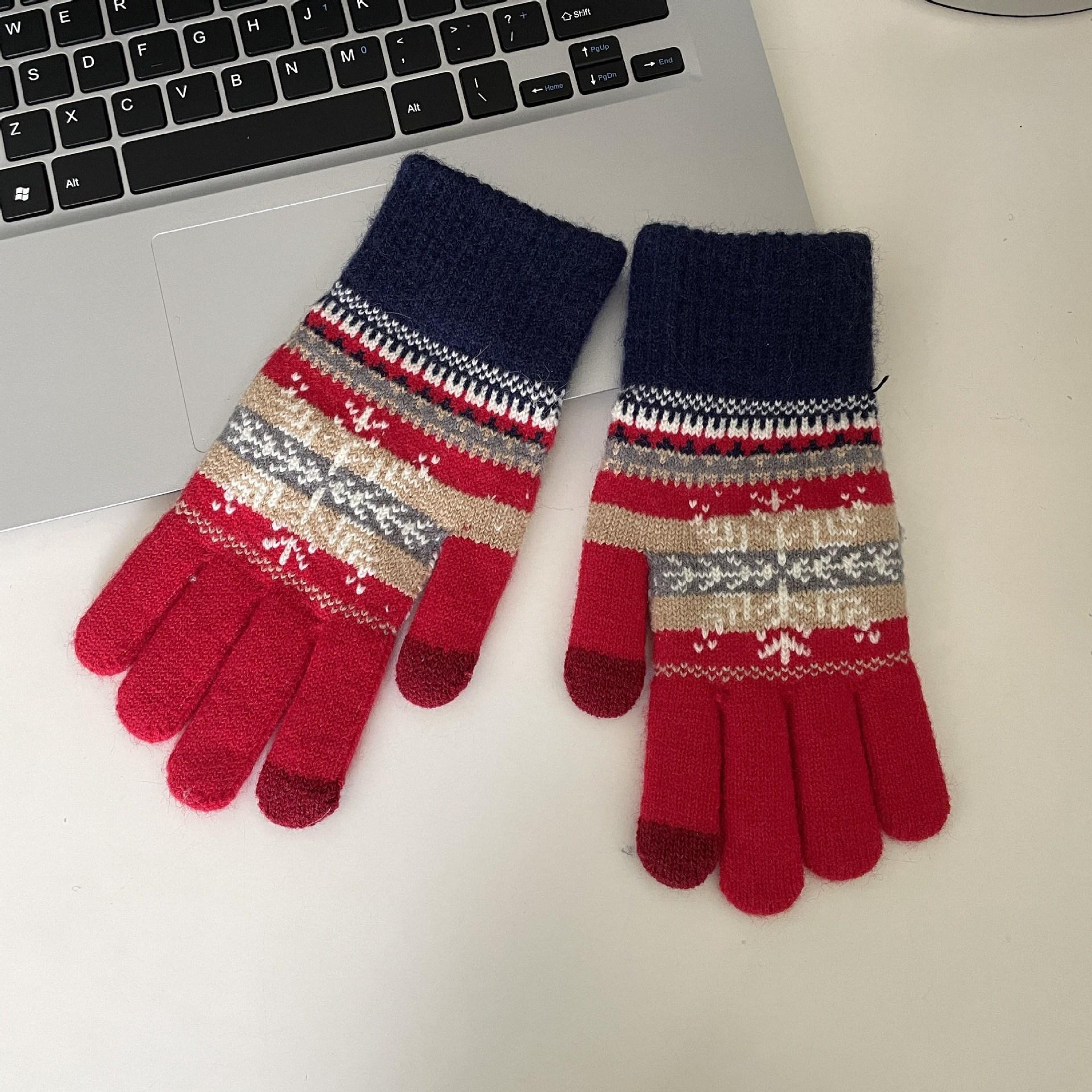 

Ins Christmas Style Gloves Snowflake Winter Female Cute Warm Winter Cycling Plus Velvet Thickening Cycling and Driving Touch Screen average size