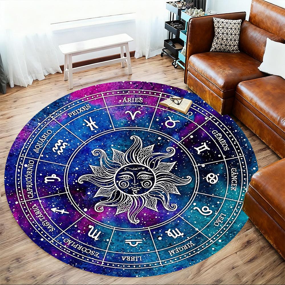1pc Astrology Zodiac Round Chair Mat Area Rug - Non-Slip, Floor Mat for Office, Bedroom, and Indoor Decor C1125418