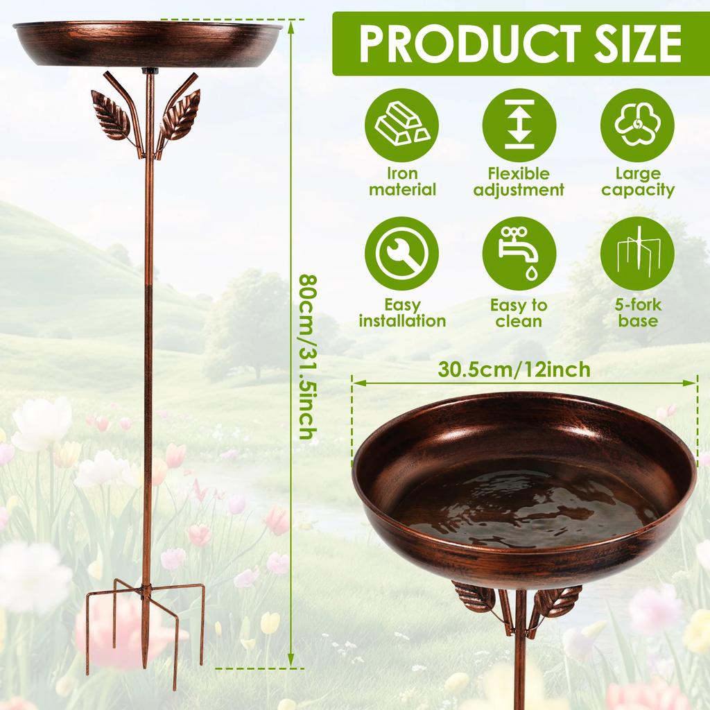 Bird Bath Feeder Bowl Metal Garden Birdbath with 5 Prong Stakes Outdoor Standing Bird Bath Bowls for Patio Outside Yard Decor