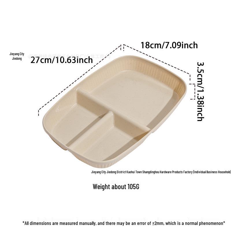 Fettforbrenning Porsjonskontrolltallerken: Tre-roms, fallsikker hvetestrådesign, fargekodet for effektiv måltidsplanlegging.